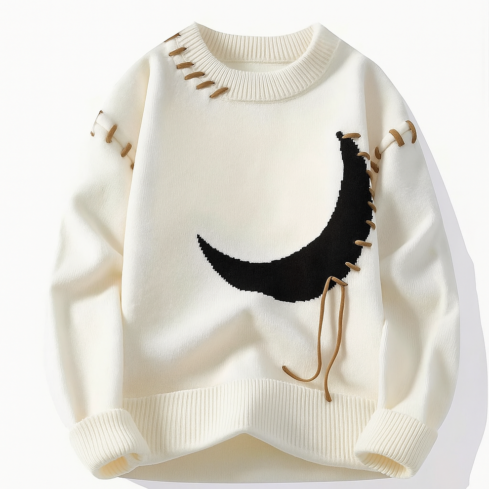VibesPrints Crescent Knit Sweater – Lunar-Inspired Cozy Classic
