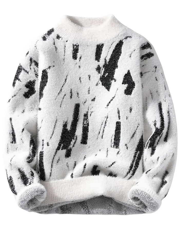 BrazilPrints Abstract Fuzzy Sweater – Artistic Black & White Cozy Statement